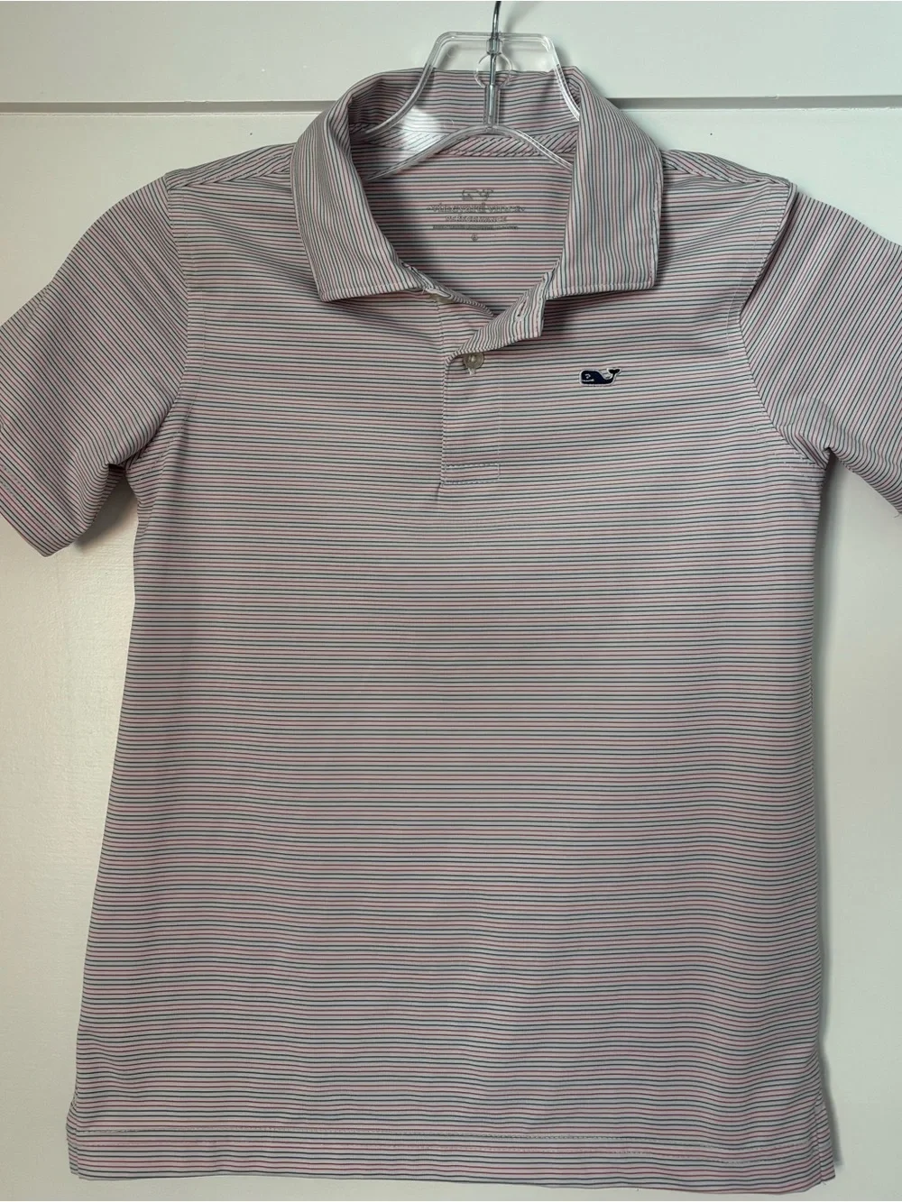 Vineyard Vines Kids Performance Polo in White with Red and Navy Stripes